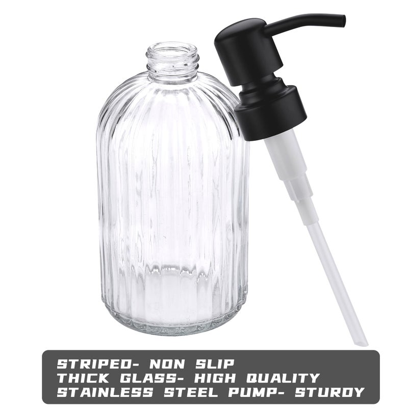 Leetcp 16Oz Bathroom Glass Soap Dispenser with Black Rust Proof Pump,Premium Kitchen Soap Dispenser with Vertical Stripe, Lotion Dish Dispenser for Modern Home Decor, Countertop, Hotel - Image 5
